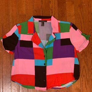 Forever 21 Color Block Button Down Shirt - Multicolor